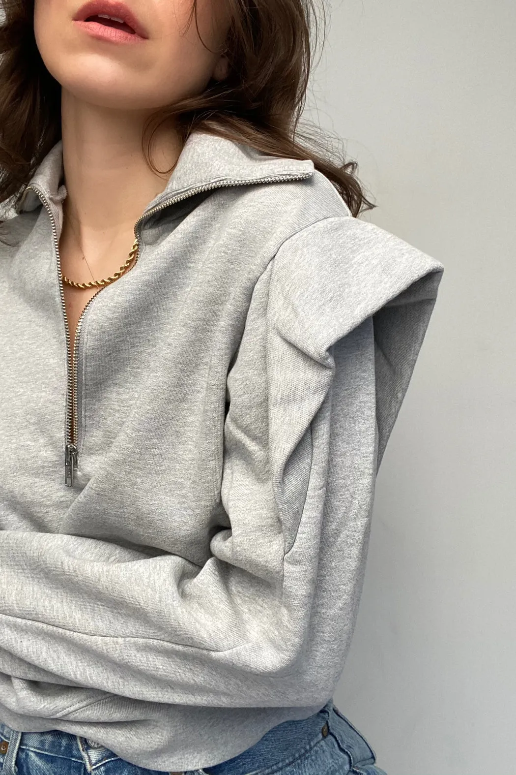 FRAME - Sporty Zip Sweatshirt Gris Heather