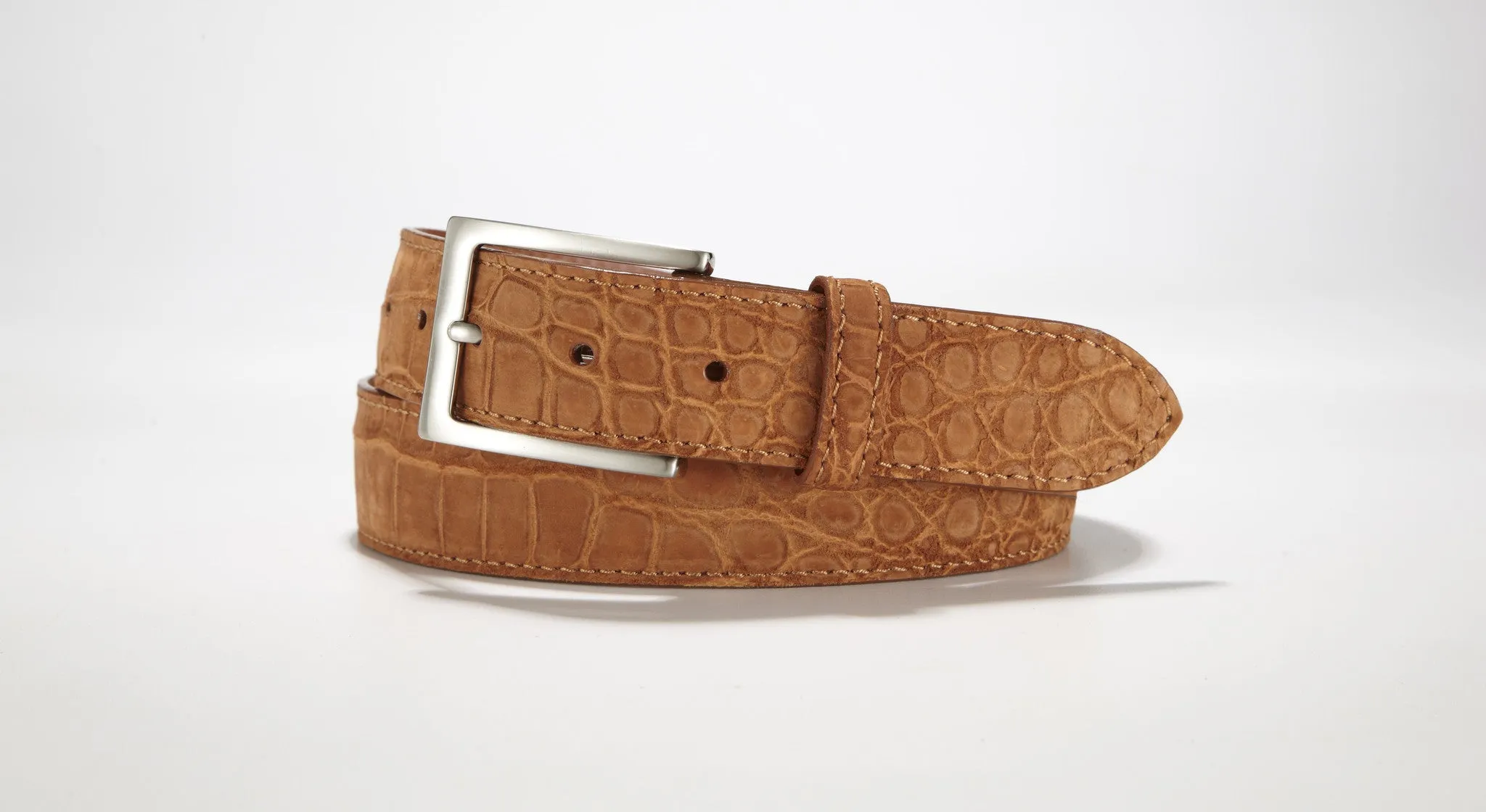 Freshwater Crocodile Suede Belt 1 3/8" - 35mm (Brown)