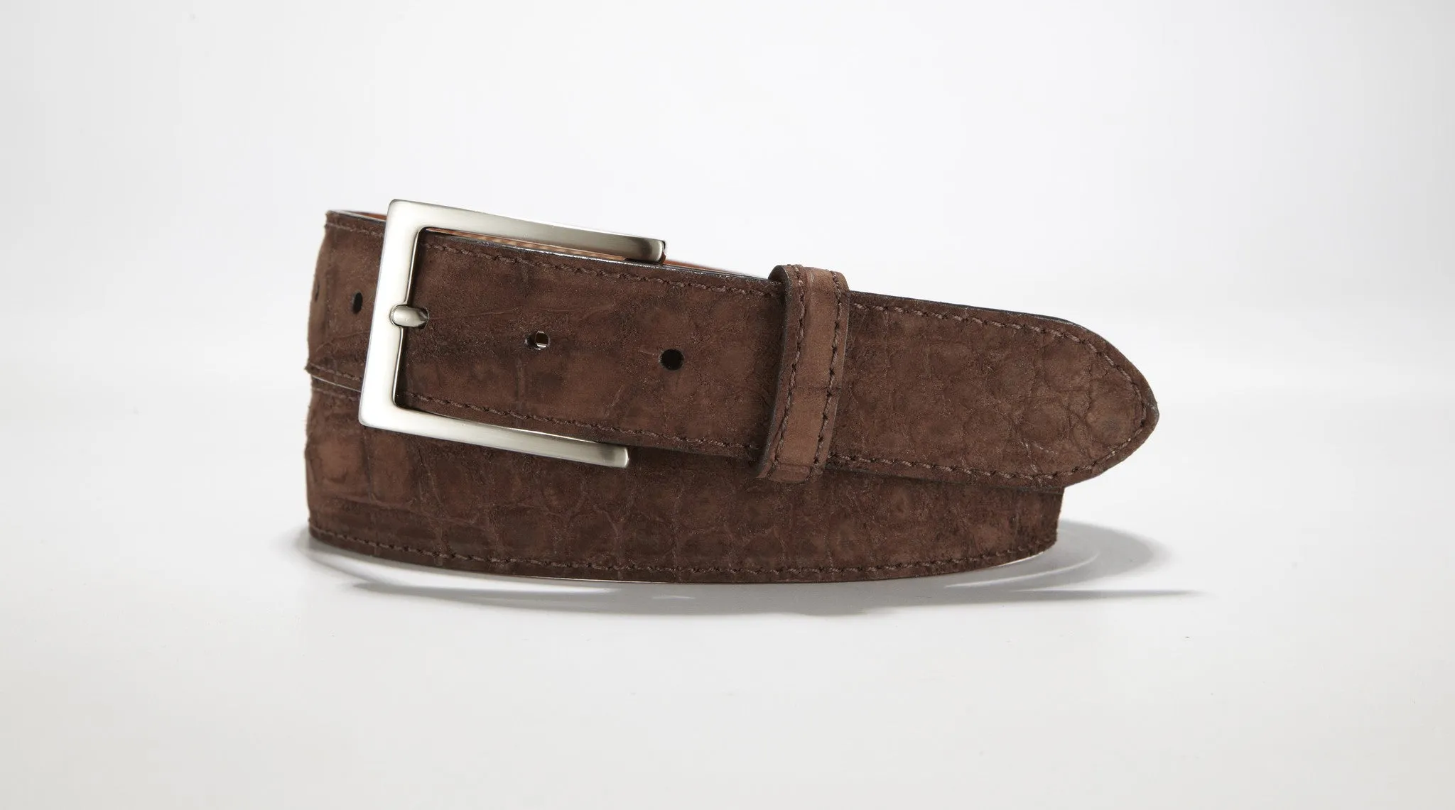 Freshwater Crocodile Suede Belt 1 3/8" - 35mm (Brown)