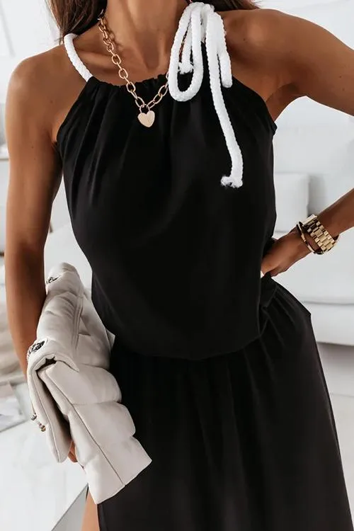 Halter Neck Slit Sleeveless Dress