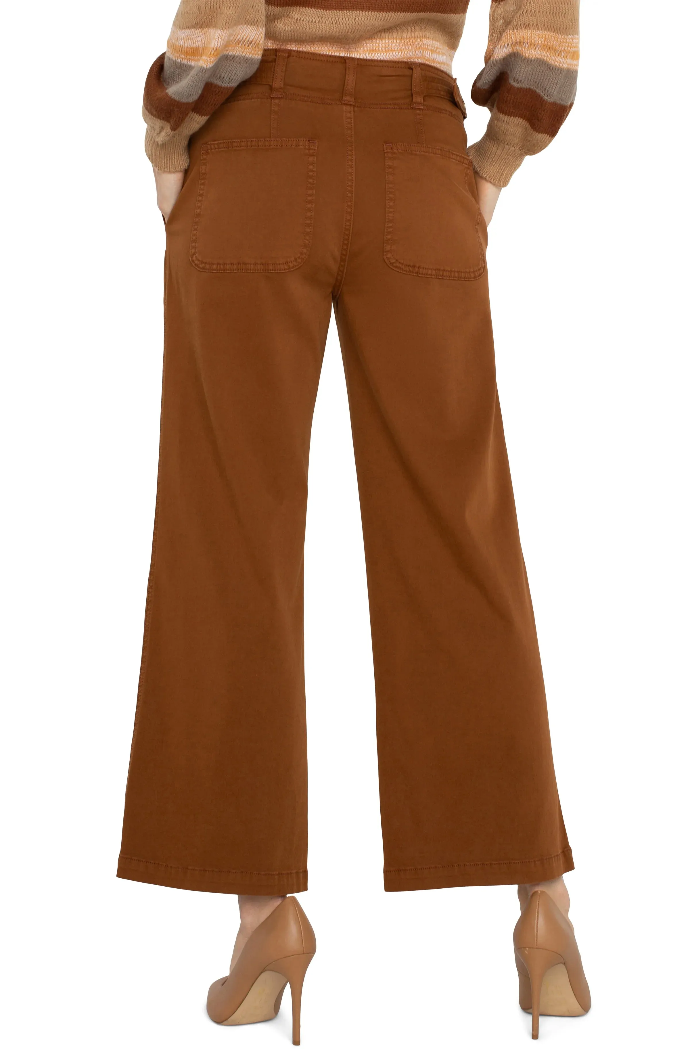 High Rise Cinch Waist Wide Leg Pants in Jasper Brown