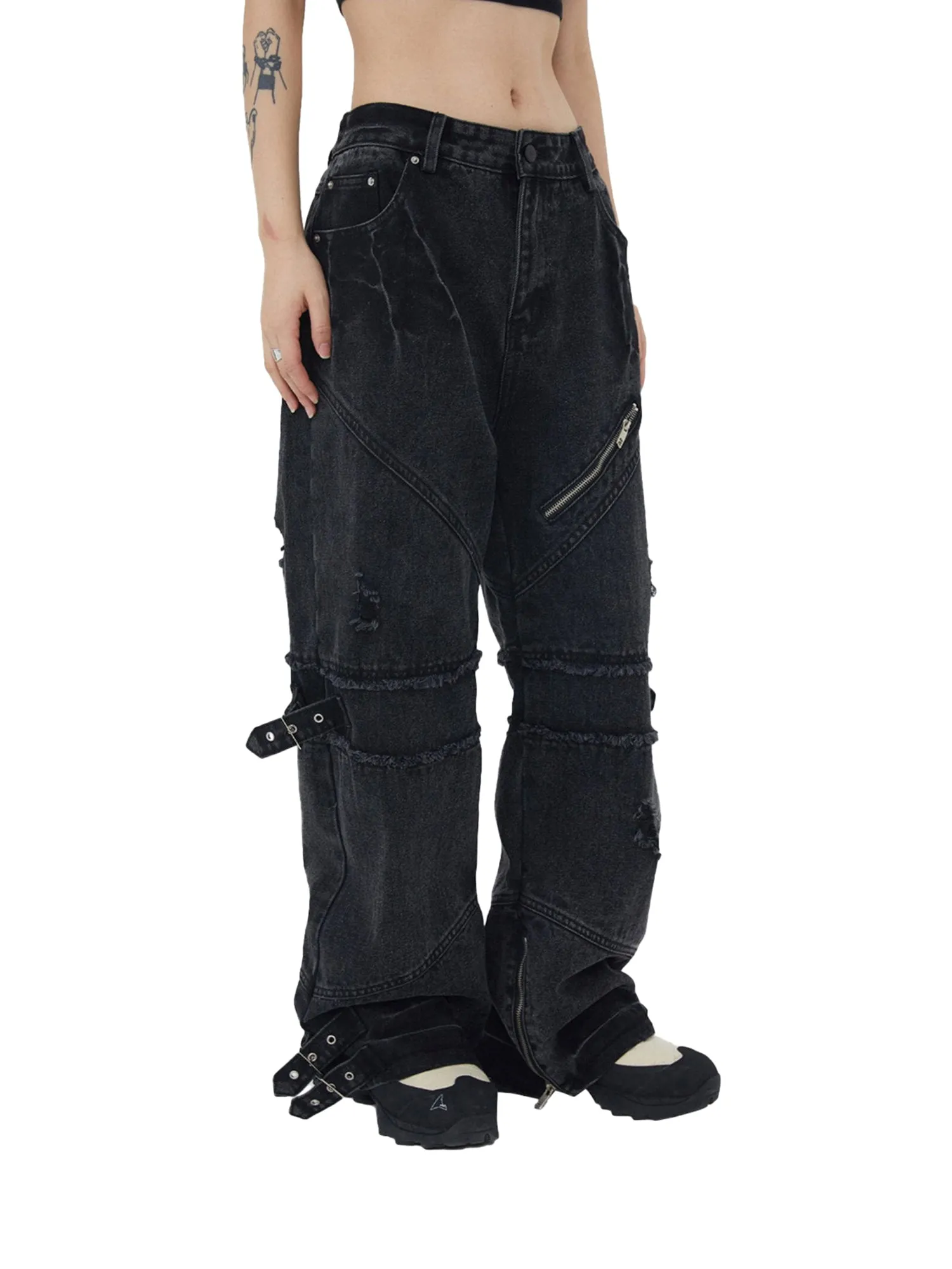 Hip-hop Retro Wash Old Punk Denim Pants-1456