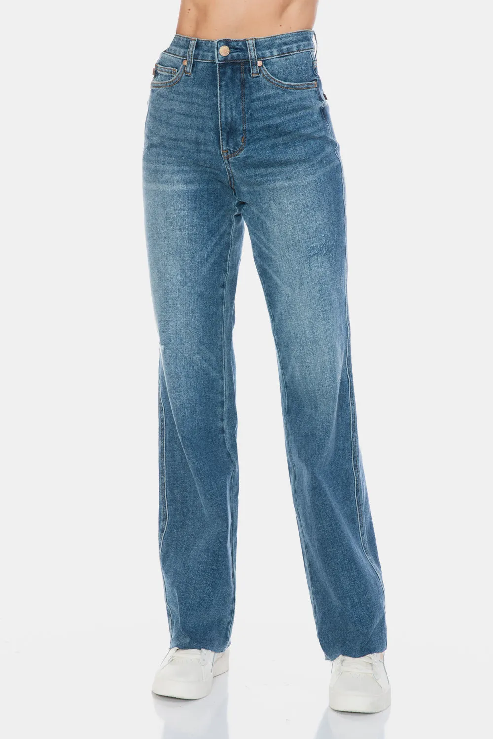 Judy Blue Full Size Tummy Control Cut Raw Hem Straight Jeans