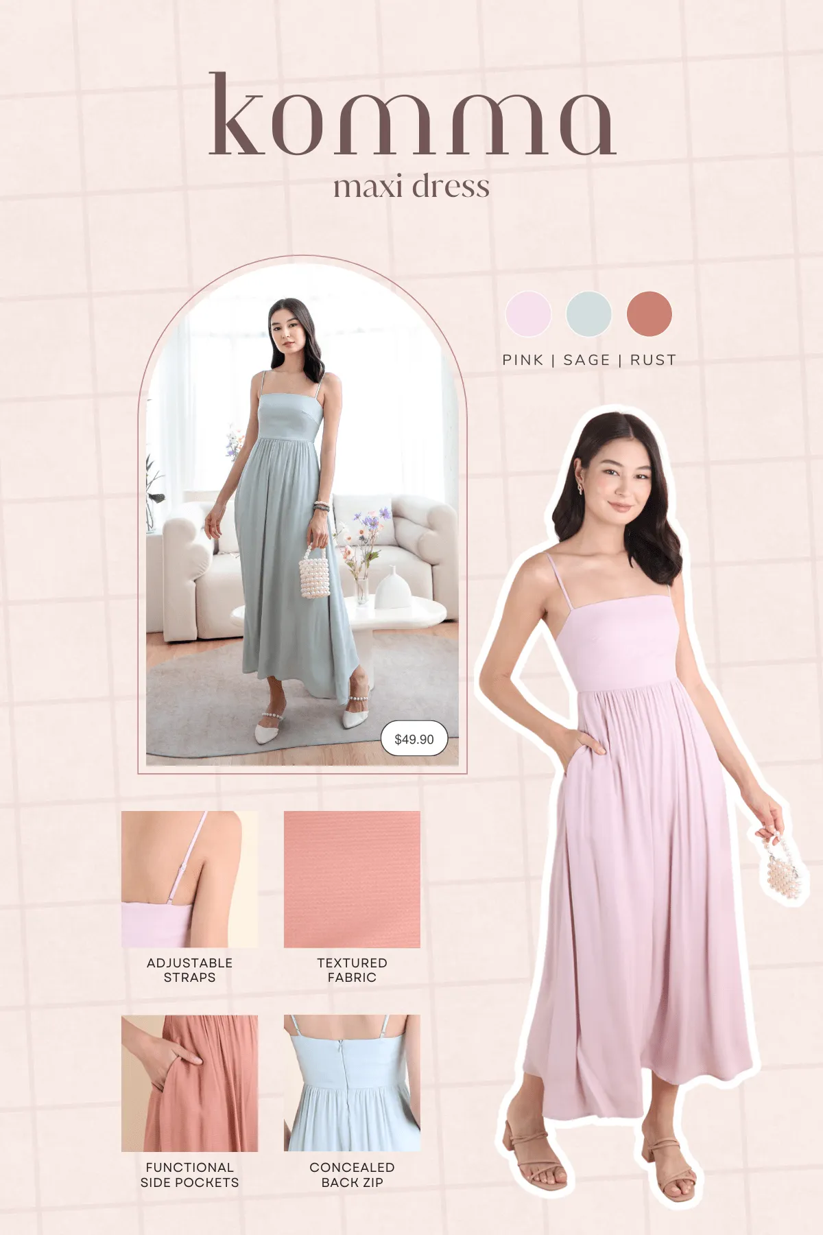 KOMMA MAXI DRESS IN PINK