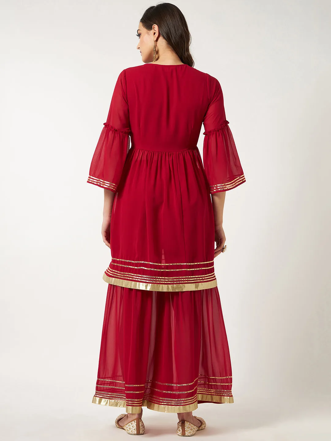 Lace detail Short Kurta With Sharara