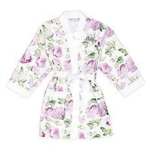 LAVENDER WATERCOLOR FLORAL SILKY KIMONO ROBE ON WHITE