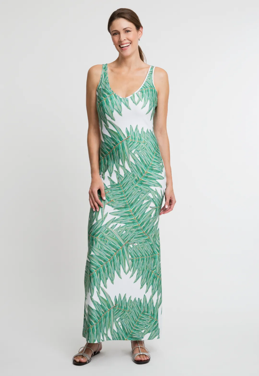 Lavinia Long Stretch Knit Dress in Queen Palm