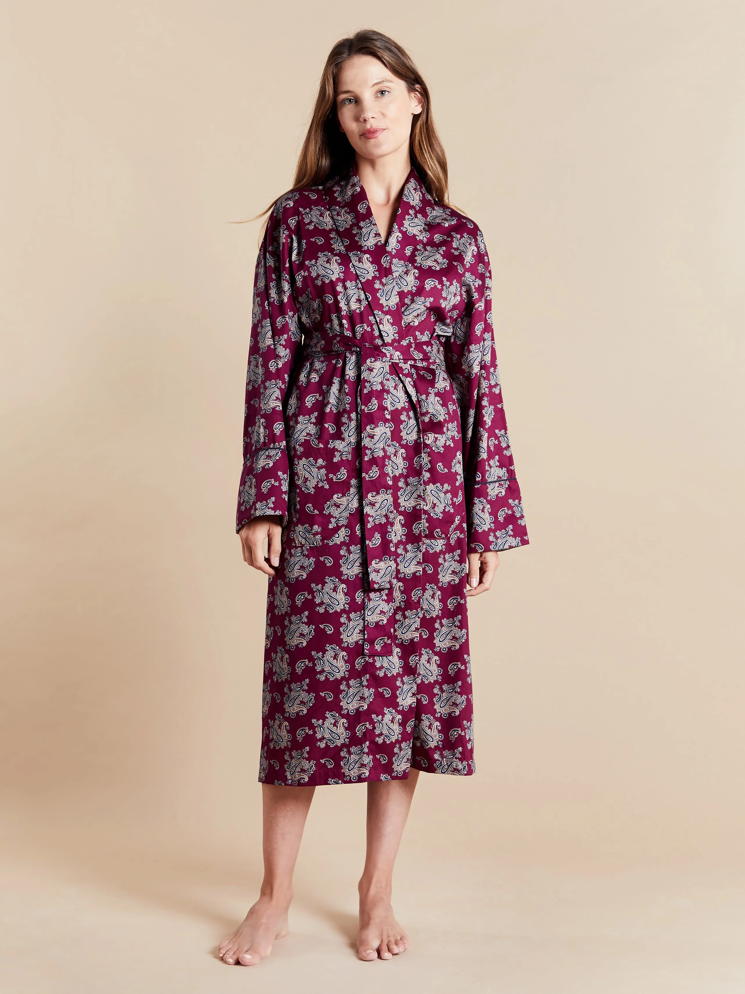 Lightweight Bathrobe - Gatsby Paisley Wine