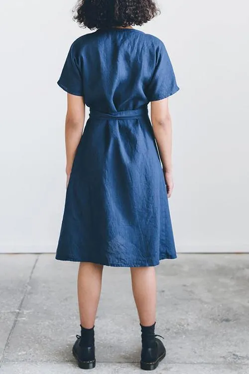 Linen Short Sleeve Wrap Dress