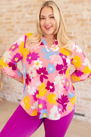 Lizzy Top in Coral and Magenta Painted Floral