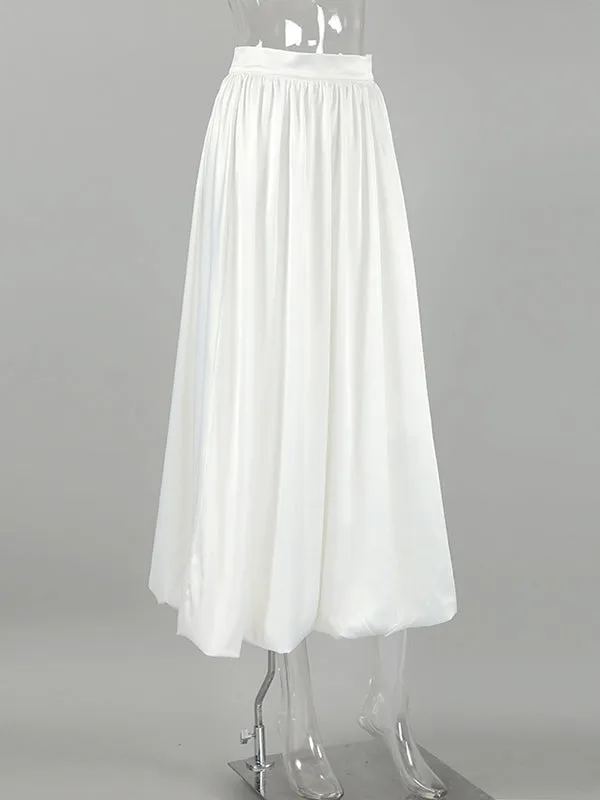 Loose Pleated Solid Color Lantern Skirts Bottoms