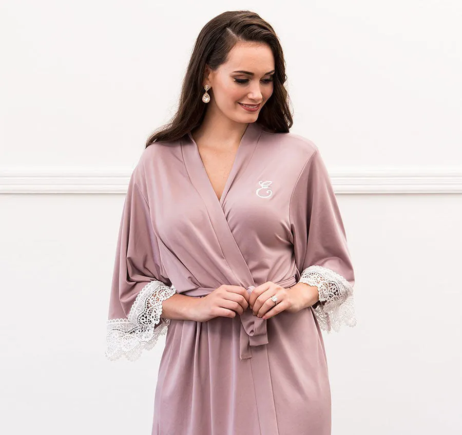 Mauve Jersey and Lace Bridesmaid Robe