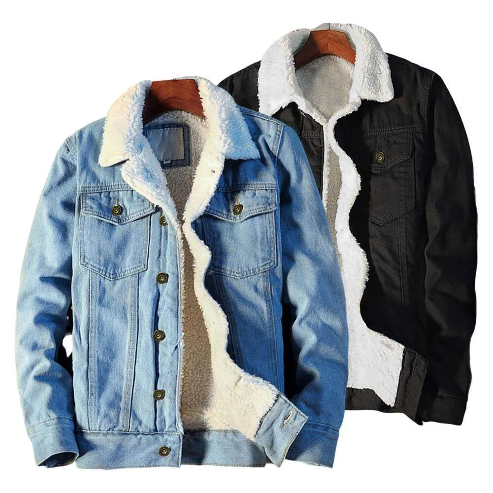 Men Fleece Thick Warm Cowboy Denim Coats