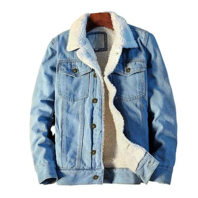 Men Fleece Thick Warm Cowboy Denim Coats