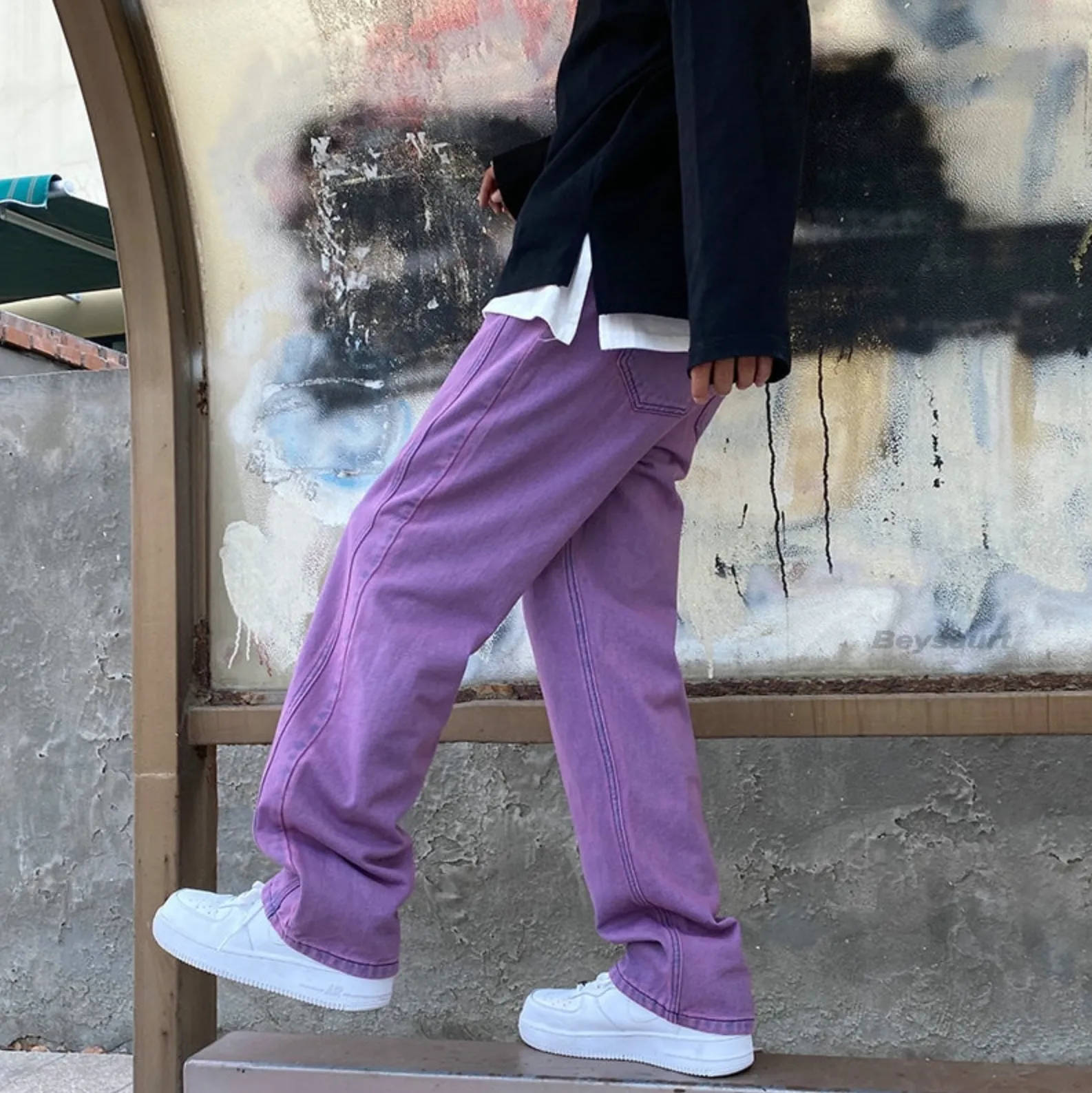 Men's Baggy Straight Leg Purple Jeans