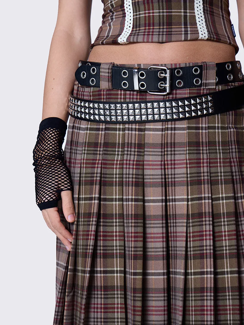 Nenna Pleated Tartan Midi Skirt