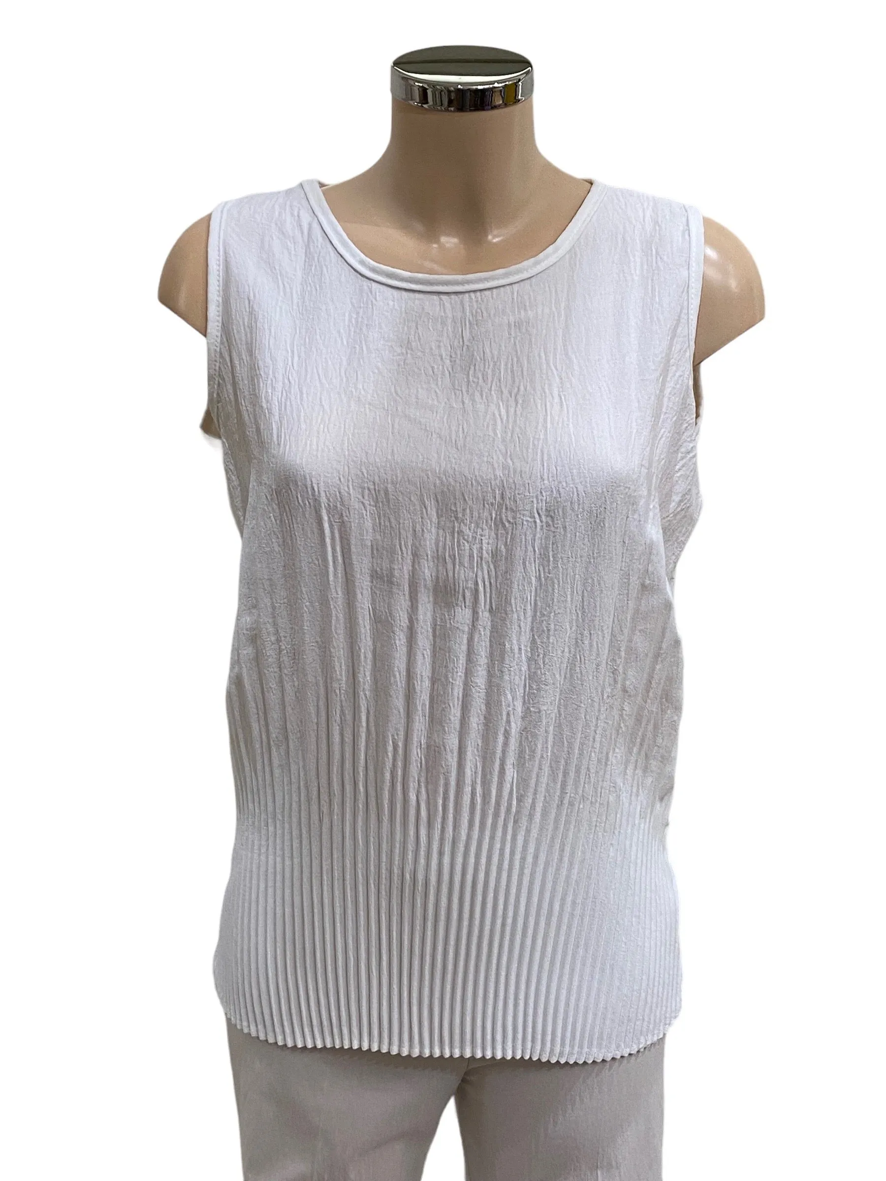 Plain Pleated Sleeveless Round neck Top (3 Colours)