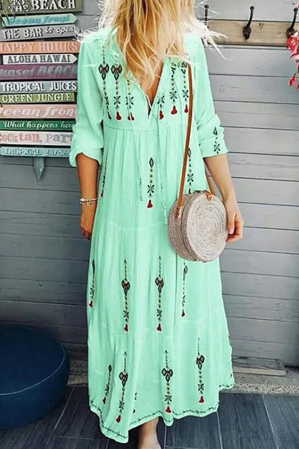 Print Long Sleeve Maxi Dress