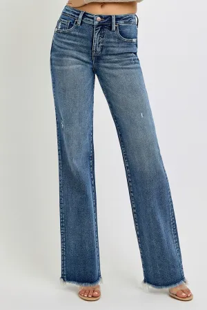 Risen-High Rise Long Straight Jeans-Dark