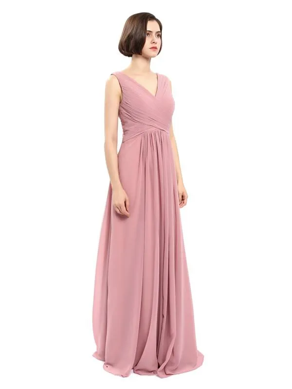 Simple A-line Chiffon V-neck Bridesmaid Dresses