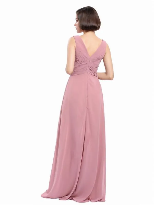 Simple A-line Chiffon V-neck Bridesmaid Dresses