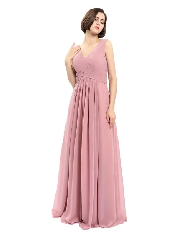 Simple A-line Chiffon V-neck Bridesmaid Dresses