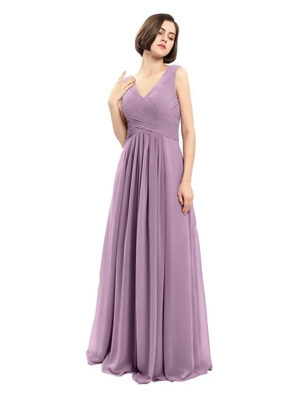 Simple A-line Chiffon V-neck Bridesmaid Dresses