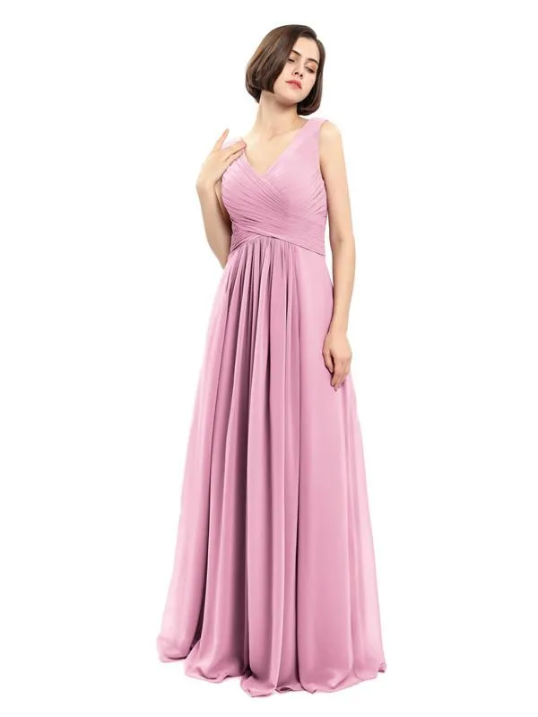 Simple A-line Chiffon V-neck Bridesmaid Dresses