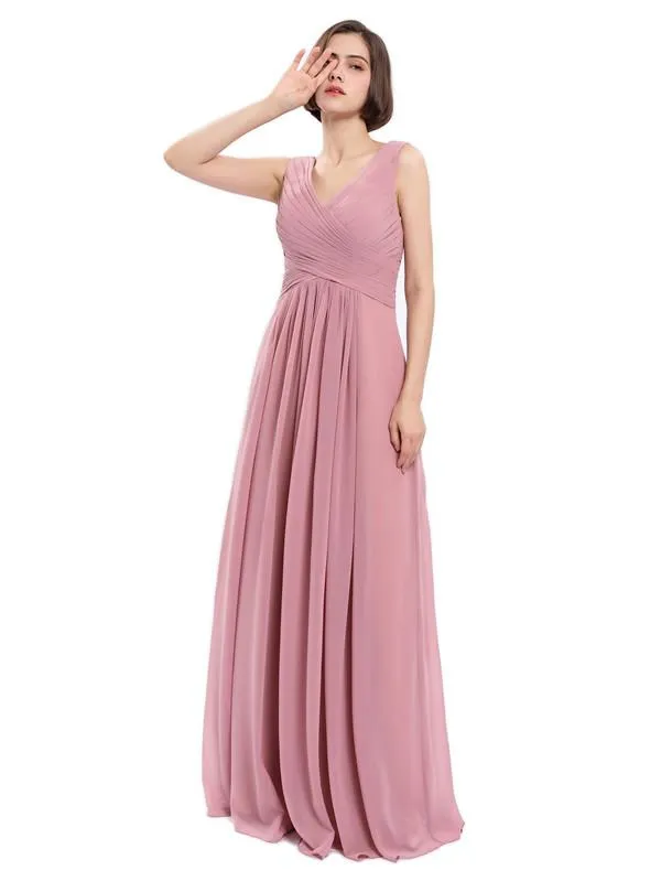 Simple A-line Chiffon V-neck Bridesmaid Dresses