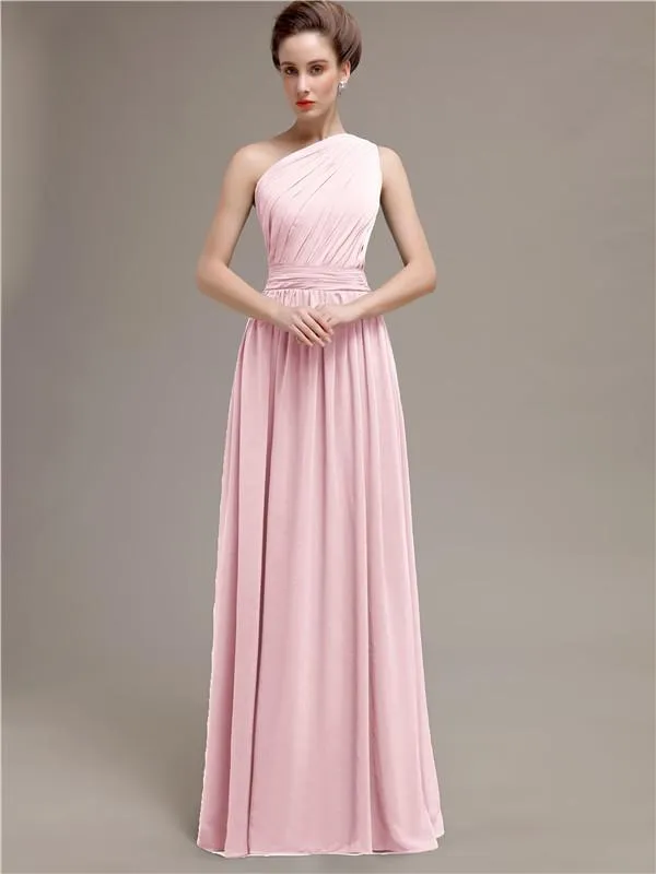 Simple One-shoulder Chiffon Long Bridesmaid Dresses