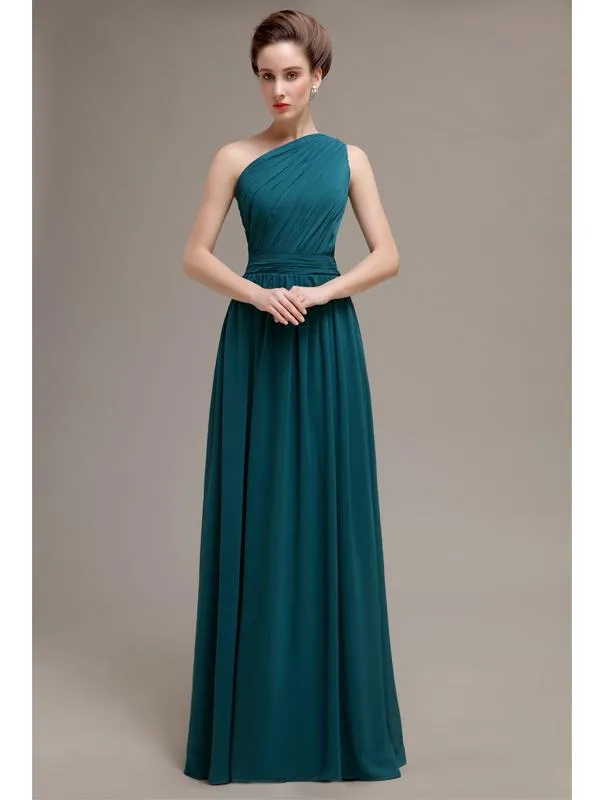 Simple One-shoulder Chiffon Long Bridesmaid Dresses