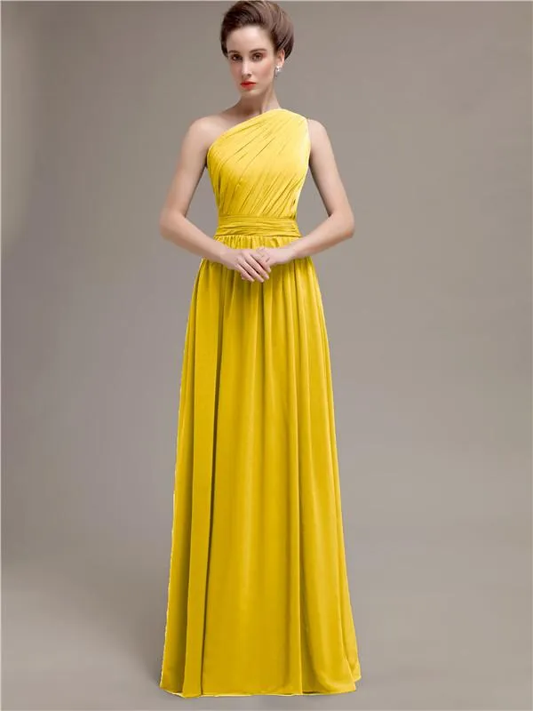 Simple One-shoulder Chiffon Long Bridesmaid Dresses