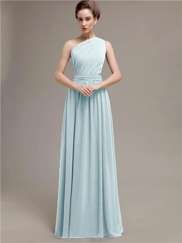 Simple One-shoulder Chiffon Long Bridesmaid Dresses