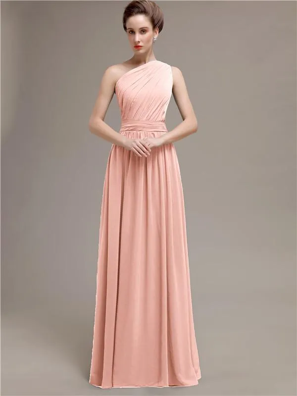 Simple One-shoulder Chiffon Long Bridesmaid Dresses