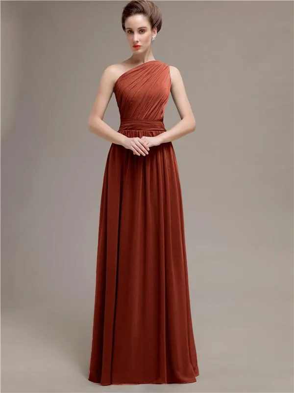 Simple One-shoulder Chiffon Long Bridesmaid Dresses