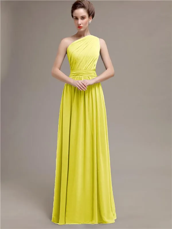 Simple One-shoulder Chiffon Long Bridesmaid Dresses