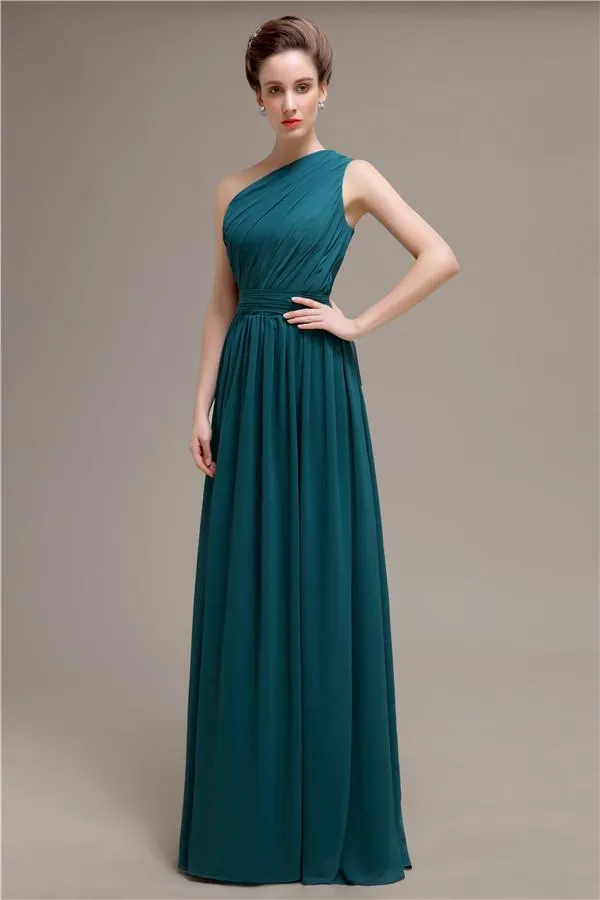 Simple One-shoulder Chiffon Long Bridesmaid Dresses