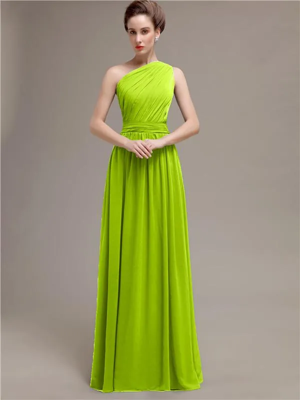 Simple One-shoulder Chiffon Long Bridesmaid Dresses