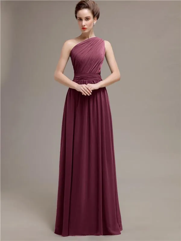 Simple One-shoulder Chiffon Long Bridesmaid Dresses