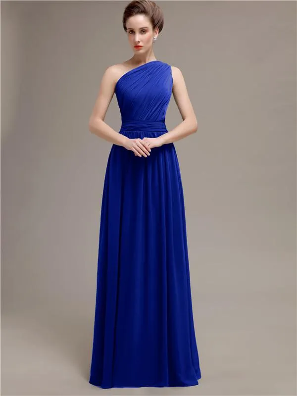 Simple One-shoulder Chiffon Long Bridesmaid Dresses