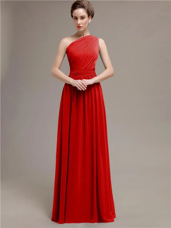 Simple One-shoulder Chiffon Long Bridesmaid Dresses