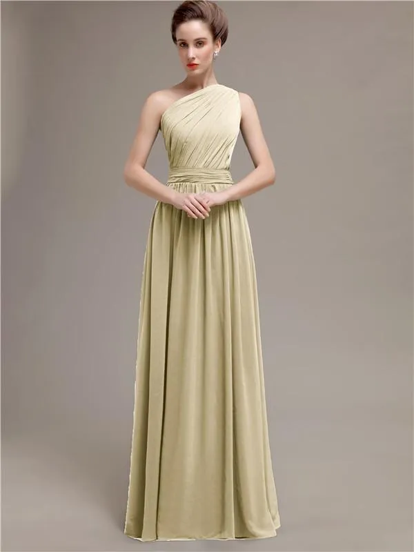 Simple One-shoulder Chiffon Long Bridesmaid Dresses