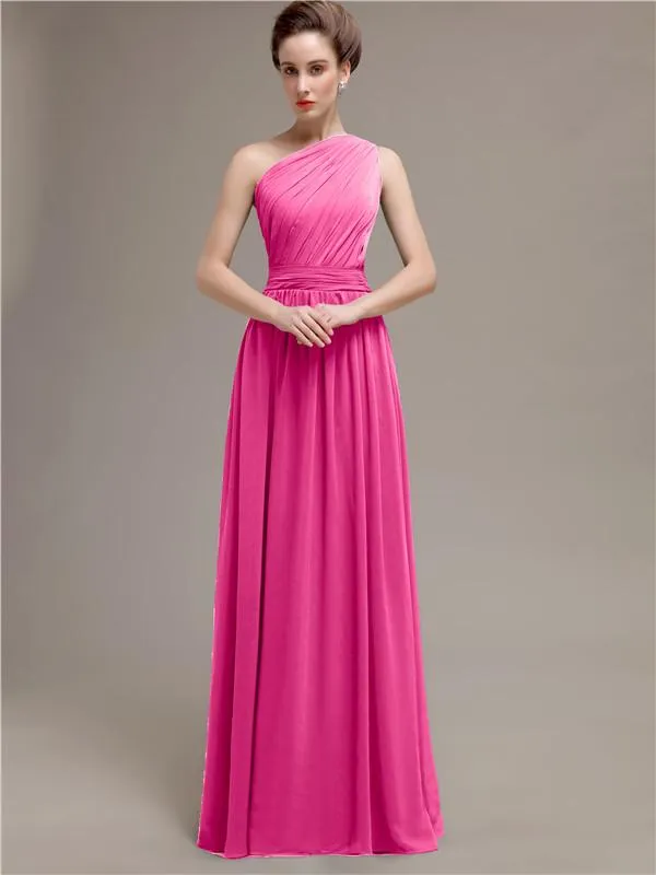 Simple One-shoulder Chiffon Long Bridesmaid Dresses