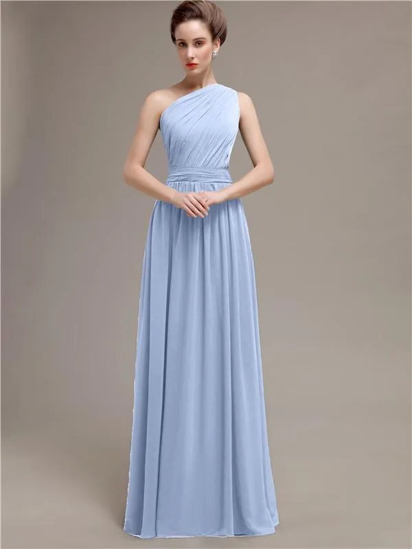 Simple One-shoulder Chiffon Long Bridesmaid Dresses