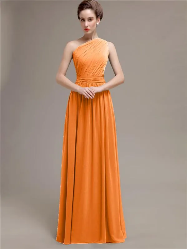 Simple One-shoulder Chiffon Long Bridesmaid Dresses