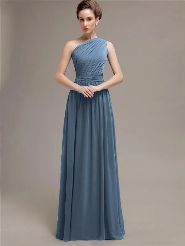 Simple One-shoulder Chiffon Long Bridesmaid Dresses