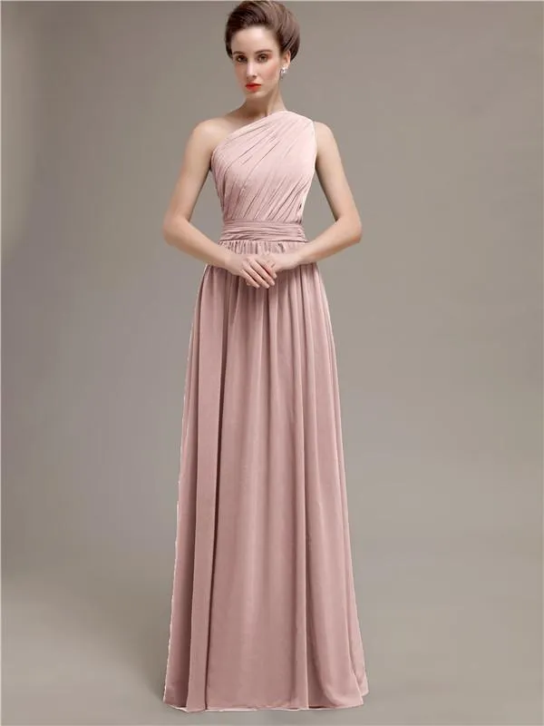 Simple One-shoulder Chiffon Long Bridesmaid Dresses