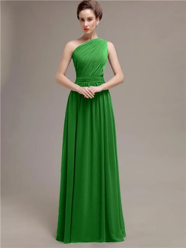 Simple One-shoulder Chiffon Long Bridesmaid Dresses