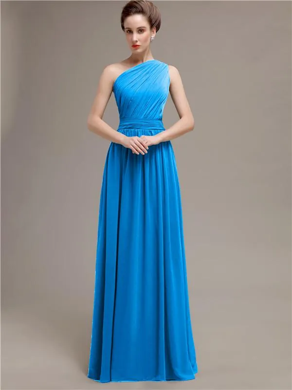 Simple One-shoulder Chiffon Long Bridesmaid Dresses