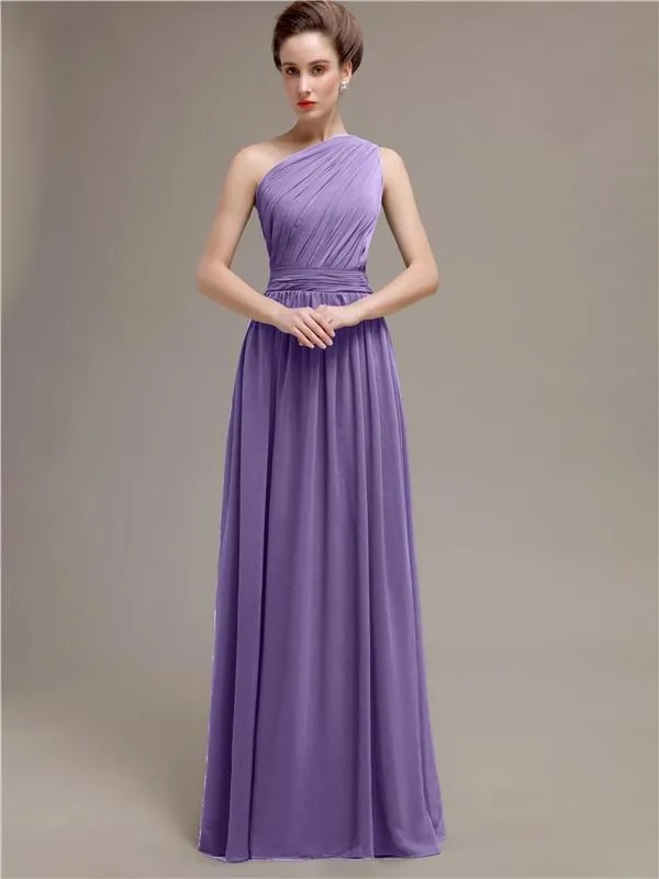 Simple One-shoulder Chiffon Long Bridesmaid Dresses